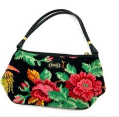 ◆HOTMAN　未使用エプロン　FEILER フラワー刺繍 ハンドバッグ　セット 103xN9テ美品 FEILER/フェイラー ハンドバック 黒 フラワー刺繍