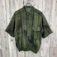 OLD VIRTUOUS ITALY 総柄 ノーカラー 半袖 ドレス シャツ L