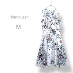 【han queen】美品　ノースリーブロングフレアワンピース　フラワープリント