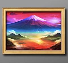 富士山紅葉風景画パワースポットオイルパステル水彩開運世界遺産