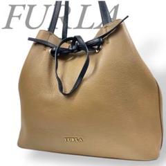 FURLA フルラ ショルダーバッグ レザー シボ革 大容量 A4可 茶 巾着
