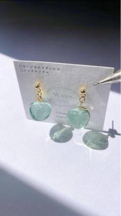 再販♡青りんごラメ　ピアス　ハンドメイド
