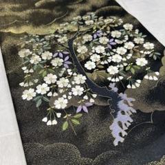 名古屋帯 黒地に花尽し 綿 全通 長さ369cm