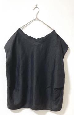美品　プラージュ plage リネンブラウス 　V開き 麻混　フレンチスリーブＦ