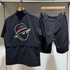 MALBON ☆GOLFメンズ 半袖ブラック ポロシャツ ショートパンツ