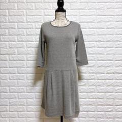 『美品』ELLE エル【M】ひざ丈ワンピース チェック グレー イトキン