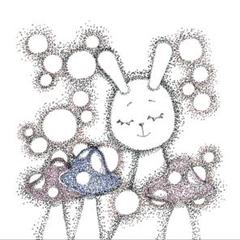 【きのことうさぎのしあわせ時間】点描アート｜額入り原画｜癒しとユーモアをあなたに