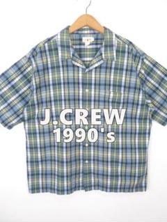 90s J.CREW 巨人タグ オープンカラー マドラスチェック 半袖シャツ L