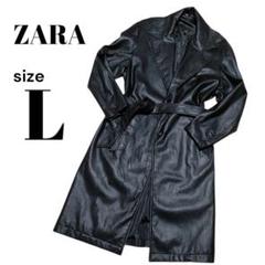 美品❗️ZARA ロングチェスターコート フェイクレザー ベルト付 ZARA ロングチェスターコート フェイクレザー ベルト付 黒 40