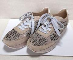 牛革スエード使用 高級メッシュ 婦人スニーカー　未使用　24.5cm