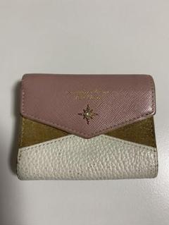 三つ折り財布 ピンク ゴールド レザー
