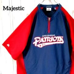 Majestic 半袖シャツ ナイロンハーフジップ　野球　ビッグサイズ　紺