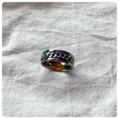 【美品✨️】虹色 チェーン模様 リング オーロラのサムネイル