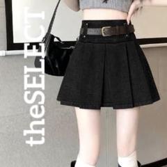 韓国 服 レディース スカート 黒 ミニスカート プリーツ スカパン デニム 黒