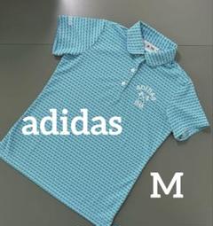 【美品】adidas ゴルフ レディースポロシャツ M 総柄 ターコイズ系