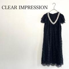 クリアインプレッション ブラック レースドレス パールネックライン L