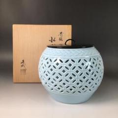 中国美術　青磁水指　書付有り　幅約30㎝　東さ6-0706① 中国美術 青磁水指 書付有り 幅約30㎝ 東さ6-0706①