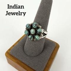 Indian Jewelry フラワー スターリングシルバー7連ターコイズリング