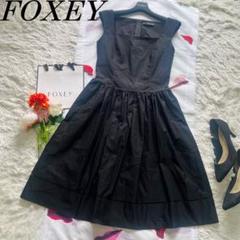【美品】FOXEY NEW YORK 膝丈ワンピース ブラック 40 フレア