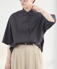 plage プラージュ リネン　シャツ　スキッパー　オフショルダー　黒 plage プラージュ スキッパー オフショルダーシャツ 黒 リネン