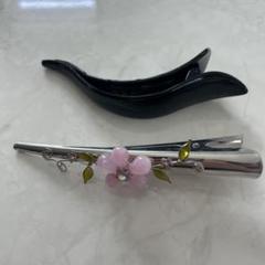 ピンクの花装飾ヘアピン2個セット