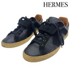 HERMES スニーカー 靴 シューズ 約26.5cm メンズ 黒 革 レザー