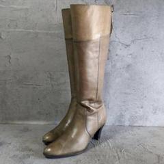 【GREY】 グレイ (23.5) レザー バックリボン ロングブーツ