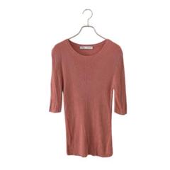 ZARA ザラ(M)五分袖 リブカットソー/コーラルピンク