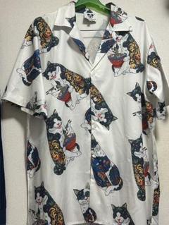 柄シャツ　和柄　煙草　青　アロハシャツ　猫　虎　タイガー　90s 開襟　竜　総柄