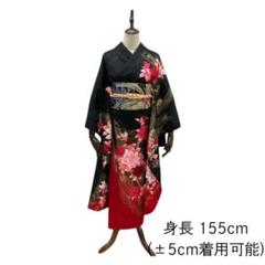 S2305】着物 正絹 袷 振袖 扇 菊 桜 重ね衿 生成×黒 単品販売♪