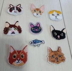 猫 刺繍 ワッペン 魚 アイロン接着