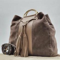 美品 CHRISTIAN VILLA 2way ショルダー スエードc928