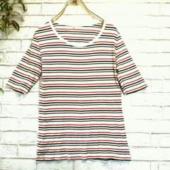 マルチカラー　カラフルボーダー　トップス　半袖　Tシャツ綿　M
