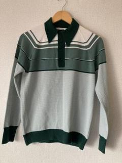 80s sears S/S ニットポロ ヴィンテージ サマーニット 古着 Sears ポロシャツ サマーニット ボーダー レトロ シアーズ