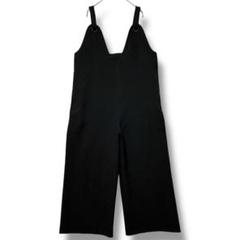 レディース　オーバーオール　黒　ワイドパンツ　Ｆ　無地　ポケット付