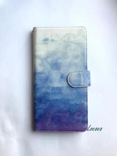 全機種対応 手帳 見開き スマホ 携帯 ケース ブルー 青 グラデーション