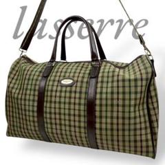 lasserre ラセール ボストンバッグ 2way チェック レザー グリーン