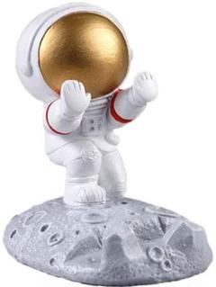 ★スマホ ホルダー 宇宙飛行士 かわいい 卓上 置物 携帯電話　手　ゴールド