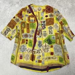 美品✨エルメス 図面と記号 スカーフ柄 ノーカラージャケット シルク 42 美品✨エルメス 図面と記号 スカーフ柄 ノーカラージャケット