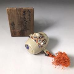 B240b 「仁清羽子板 香合」平安 手塚桐鳳作 共布共箱 松に鶴