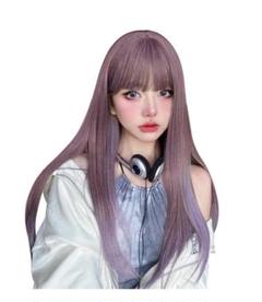 フルウィッグ レディーズ 自然 小顔 自然 耐熱 ネット櫛付き 薄藤＆ブルー