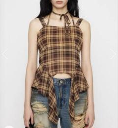 LAGUA GEM ヘムフレアキャミソール ブラウンチェック
