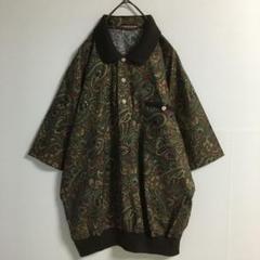 90s 古着 ダークトーン ペイズリー 花柄 プルオーバーリブ襟シャツ メンズL