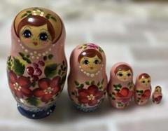マトリョーシカ　ピンク　ロシア製　置物　ロシア民芸品　5体セット　木製人形