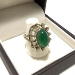 silver カラーストーンリング 緑色石 925 ring vintage
