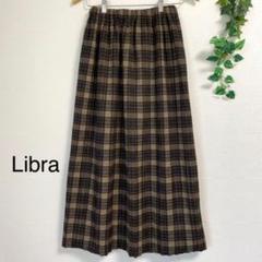 Libra*レトロ風 ブラウン系チェック ロングスカート