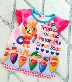 ❤CK❤110♡Tシャツ♡フレンチ♡半袖♡フリル袖♡綿♡うさぎ♡ピンク♡夏♡水玉