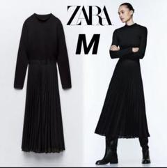 完売品】ZARA プリーツ入りミディワンピース S 新品タグつき 黒