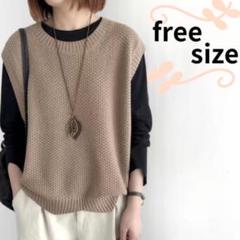 ニットベスト ノースリーブ ジレ ゆったり 体型カバー フリーサイズ