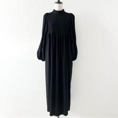 ヴェルメイユパーイエナ　アセテートバックサテンジョーゼットワンピース　ブラック
